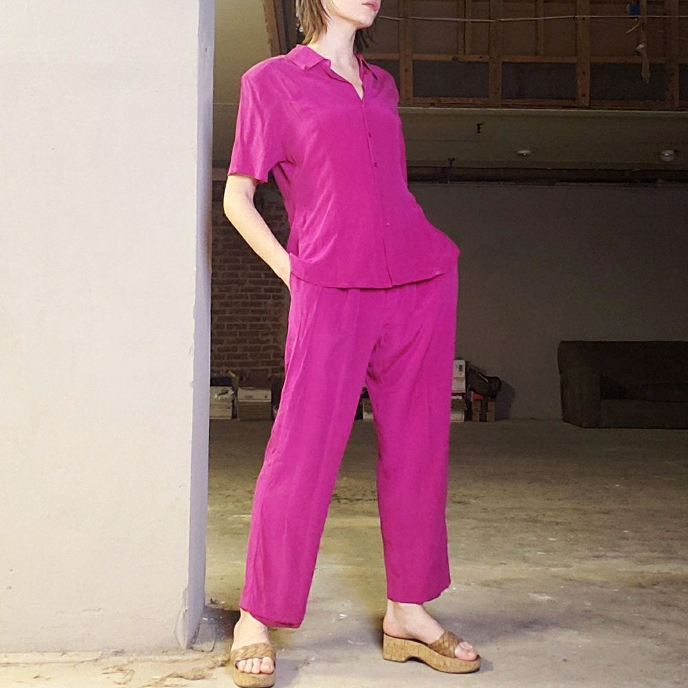 Y2k Magenta Silk Pant Suit